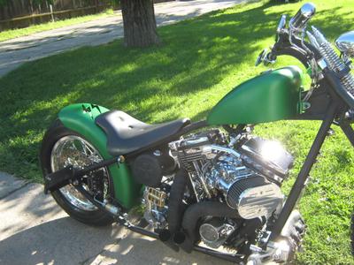 metalic green hard tail chopper